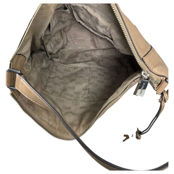 Michael Kors Hobo Brown Taupe Pebbled Leather Shoulder Bag Purse - Picture 6 of 8
